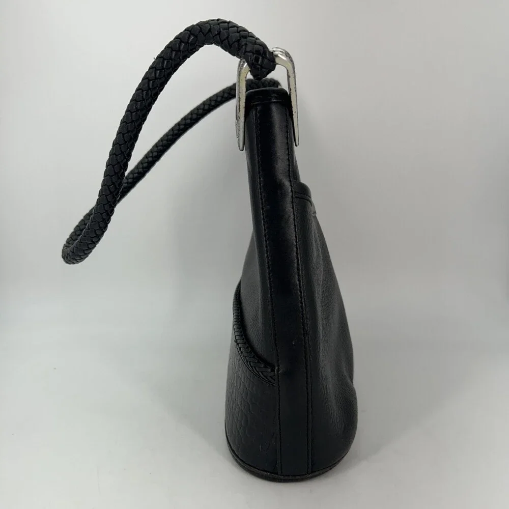 Vtg Brighton Hobo Bag Womens Medium Leather Braided Strap Croc Shoulder Purse